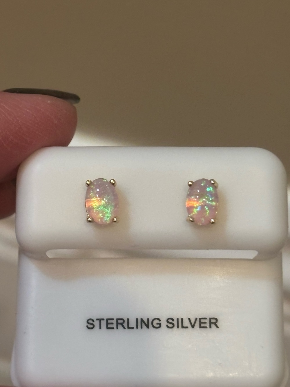 Sterling Silver Pink Fire Opal Oval Stud Earrings